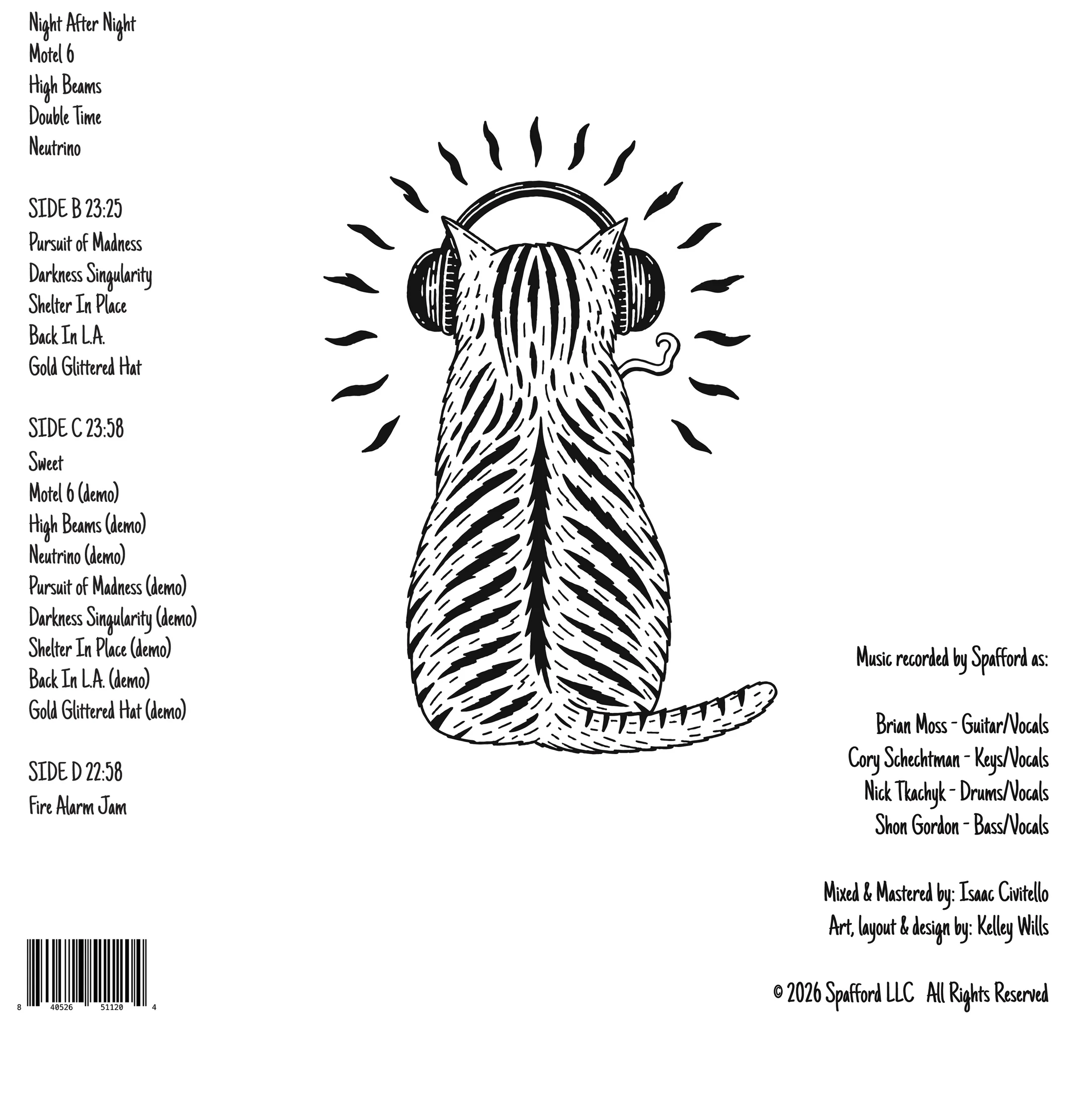 Cat Shop LP back cover with the full vinyl tracklist and credits