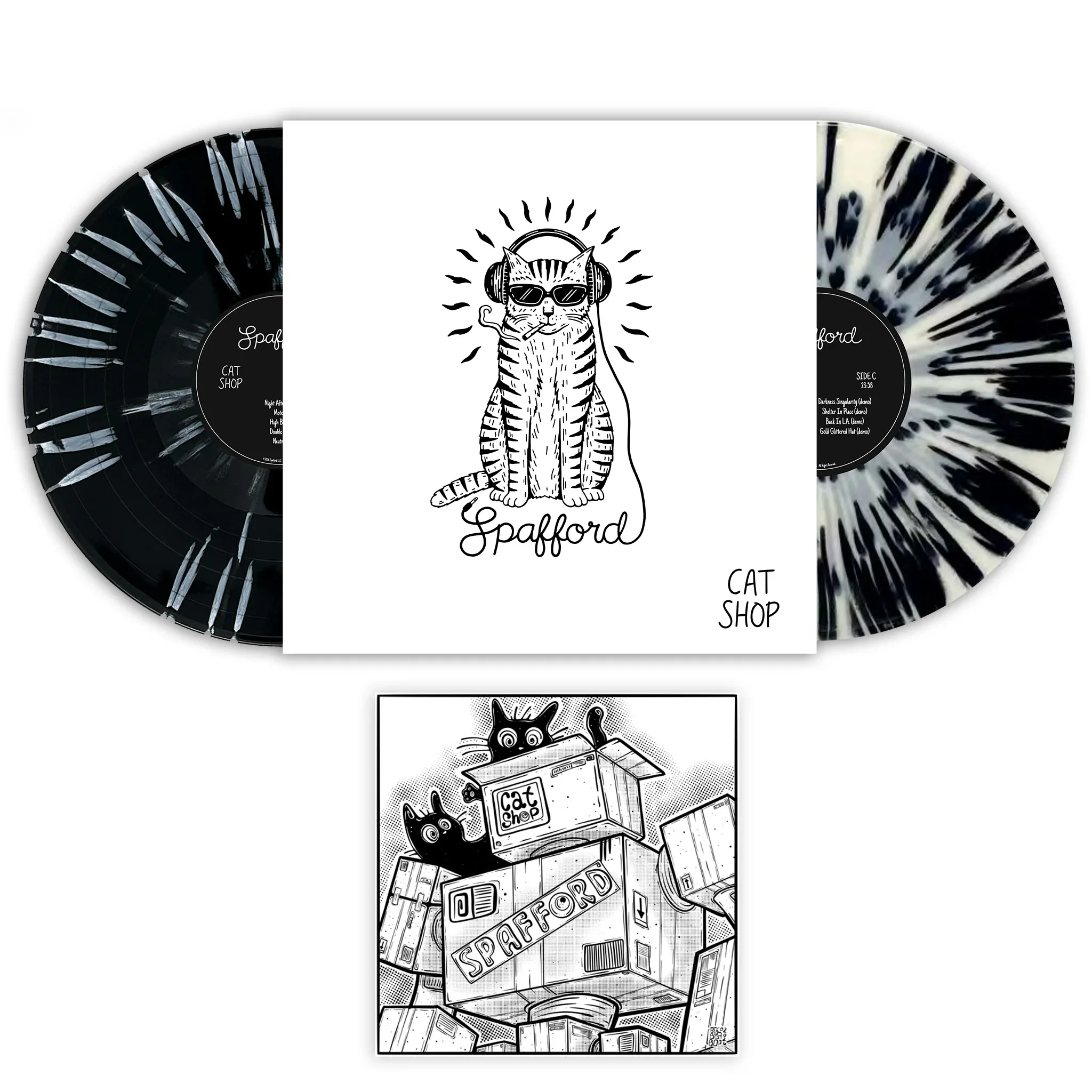 Cat Shop black-and-white splatter vinyl LP with poster